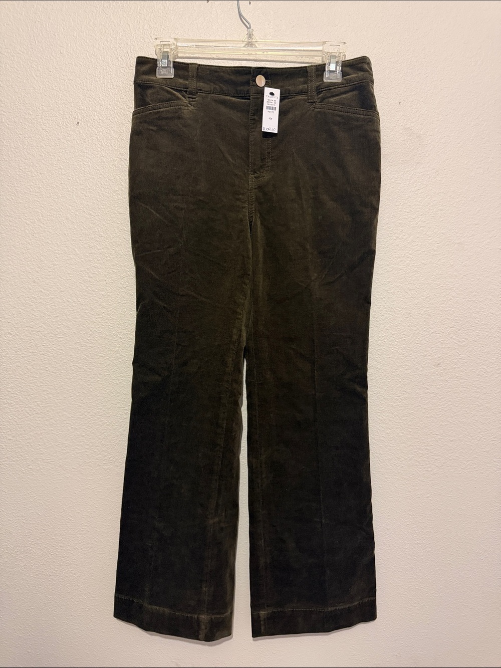 Talbots Dark Olive Green Corduroy Straight Leg Trousers Pants High Waist